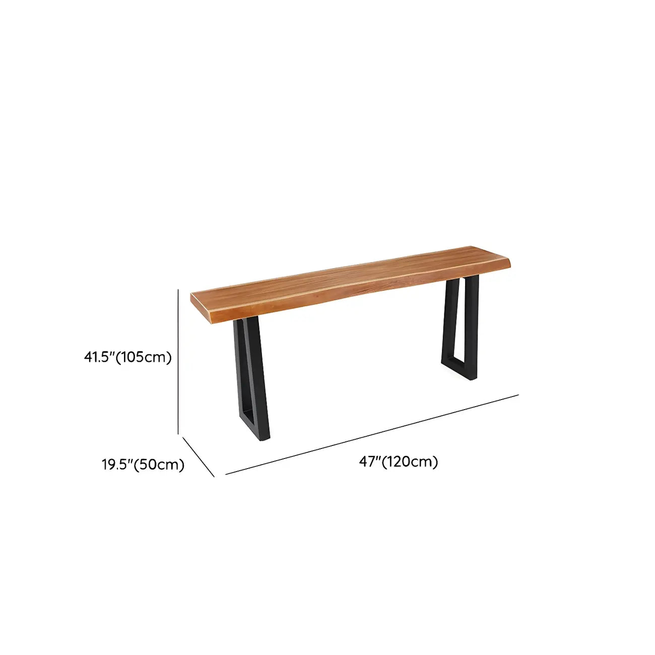 Table de bar rectangulaire en pin brun de style industriel avec piètement traîneau en métal