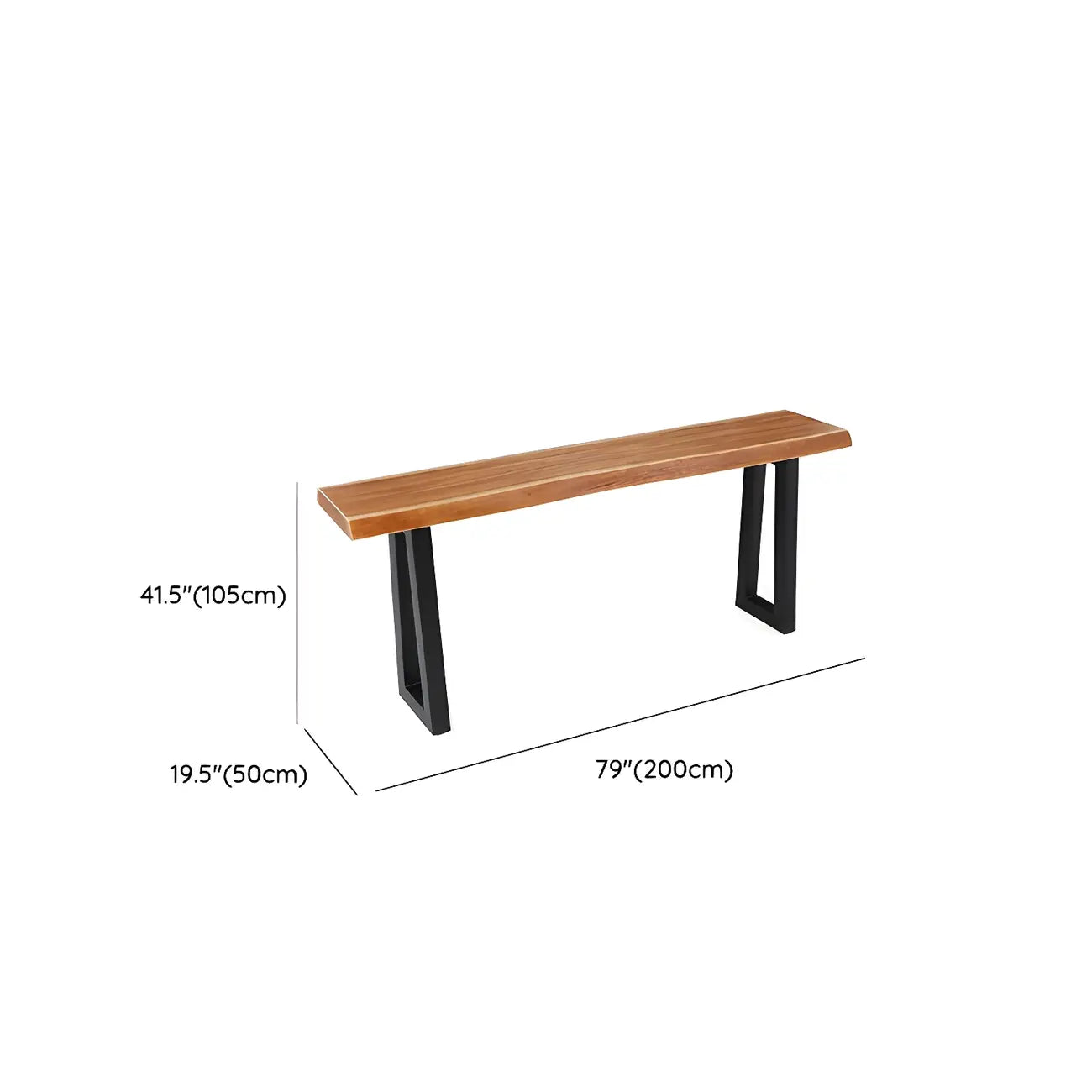 Table de bar rectangulaire en pin brun de style industriel avec piètement traîneau en métal