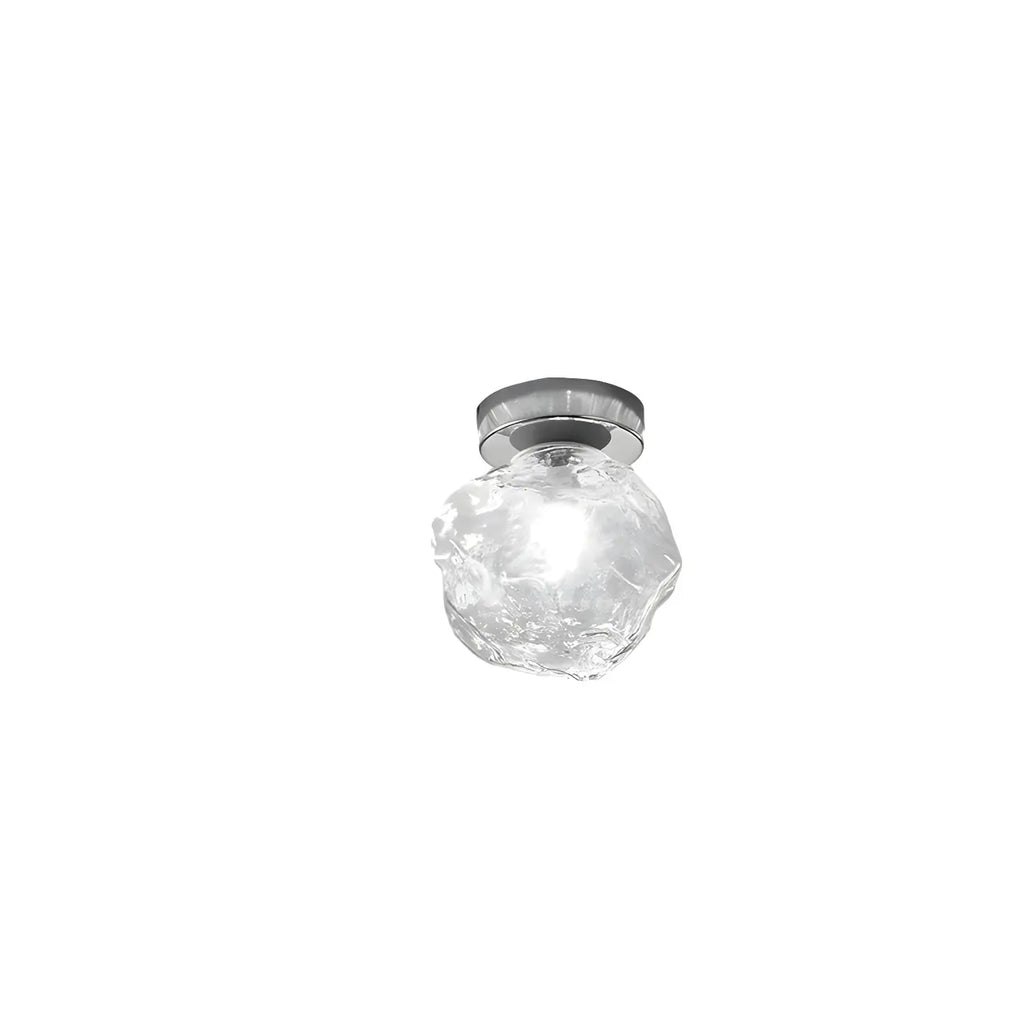 Plafonnier semi-encastré chromé en verre transparent, motif roche, pour couloir.