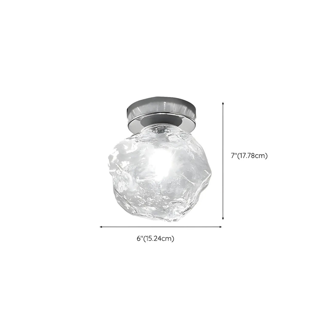 Plafonnier semi-encastré chromé en verre transparent, motif roche, pour couloir.
