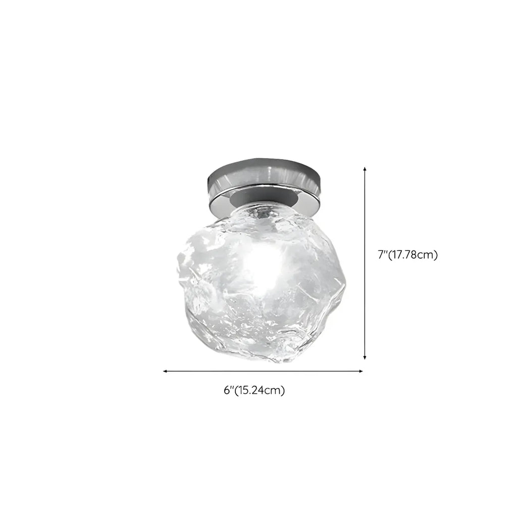 Plafonnier semi-encastré chromé en verre transparent, motif roche, pour couloir.