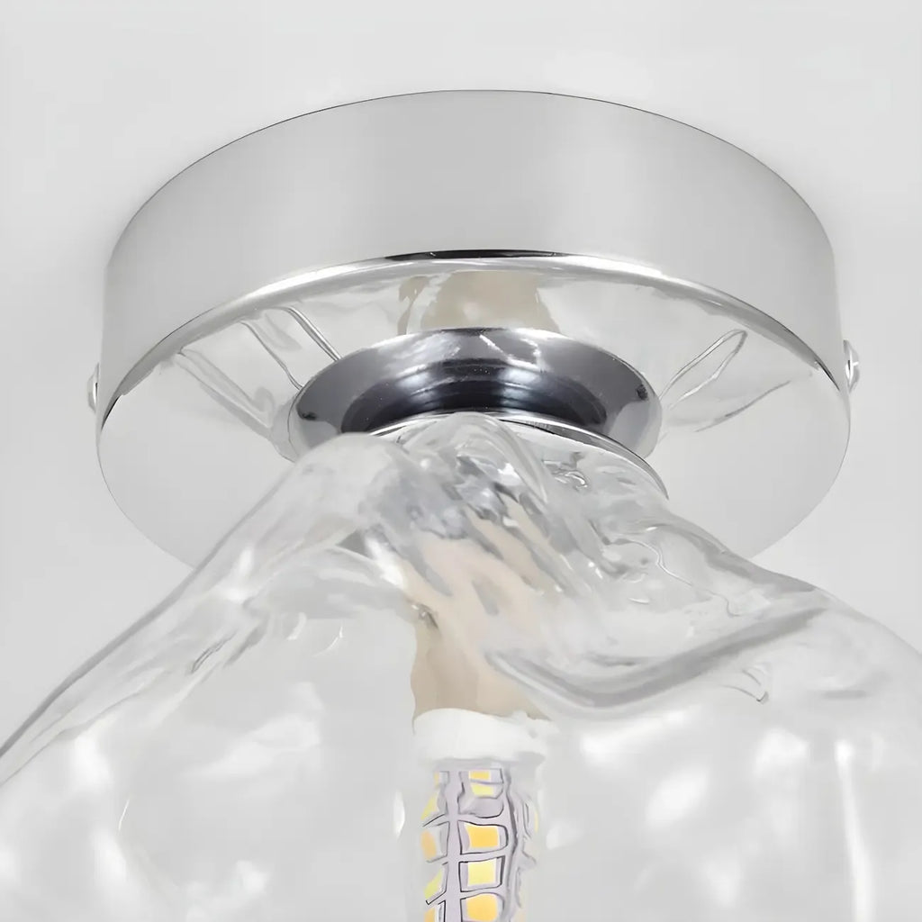 Plafonnier semi-encastré chromé en verre transparent, motif roche, pour couloir.