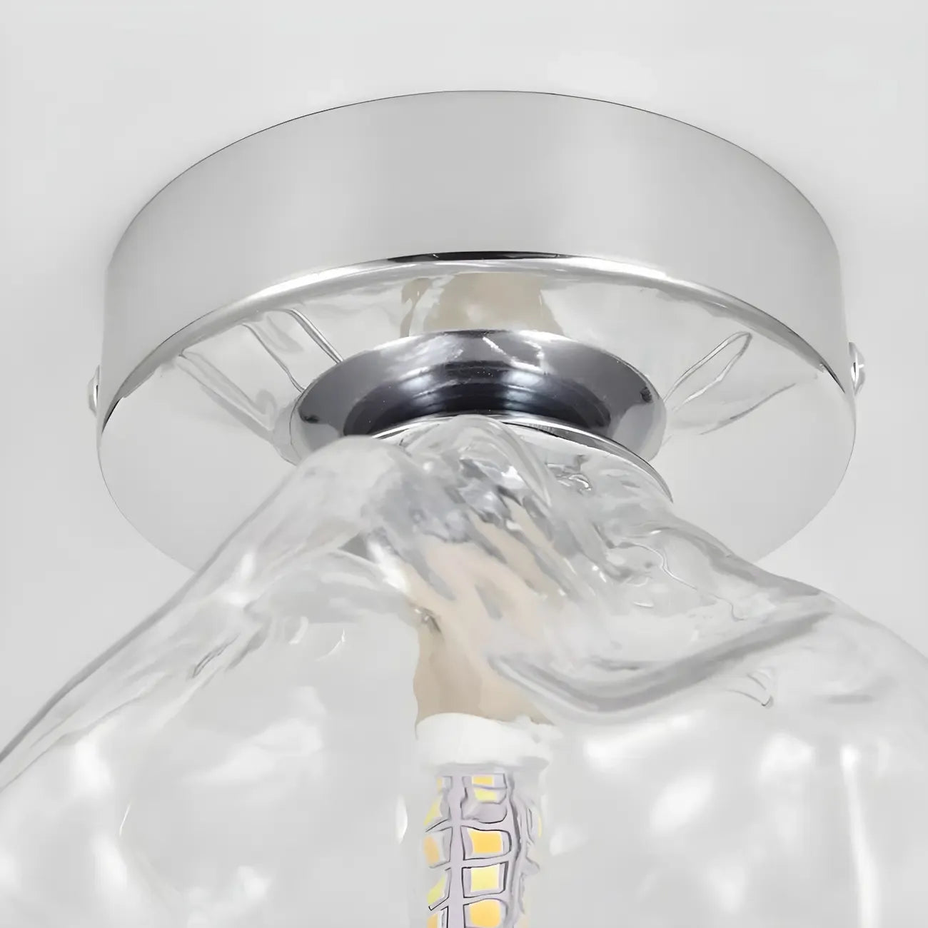 Plafonnier semi-encastré chromé en verre transparent, motif roche, pour couloir.