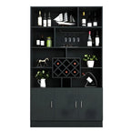 Cave à vin moderne noire, grande, ouverte et empilable en bois.
