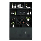 Cave à vin moderne noire, grande, ouverte et empilable en bois.