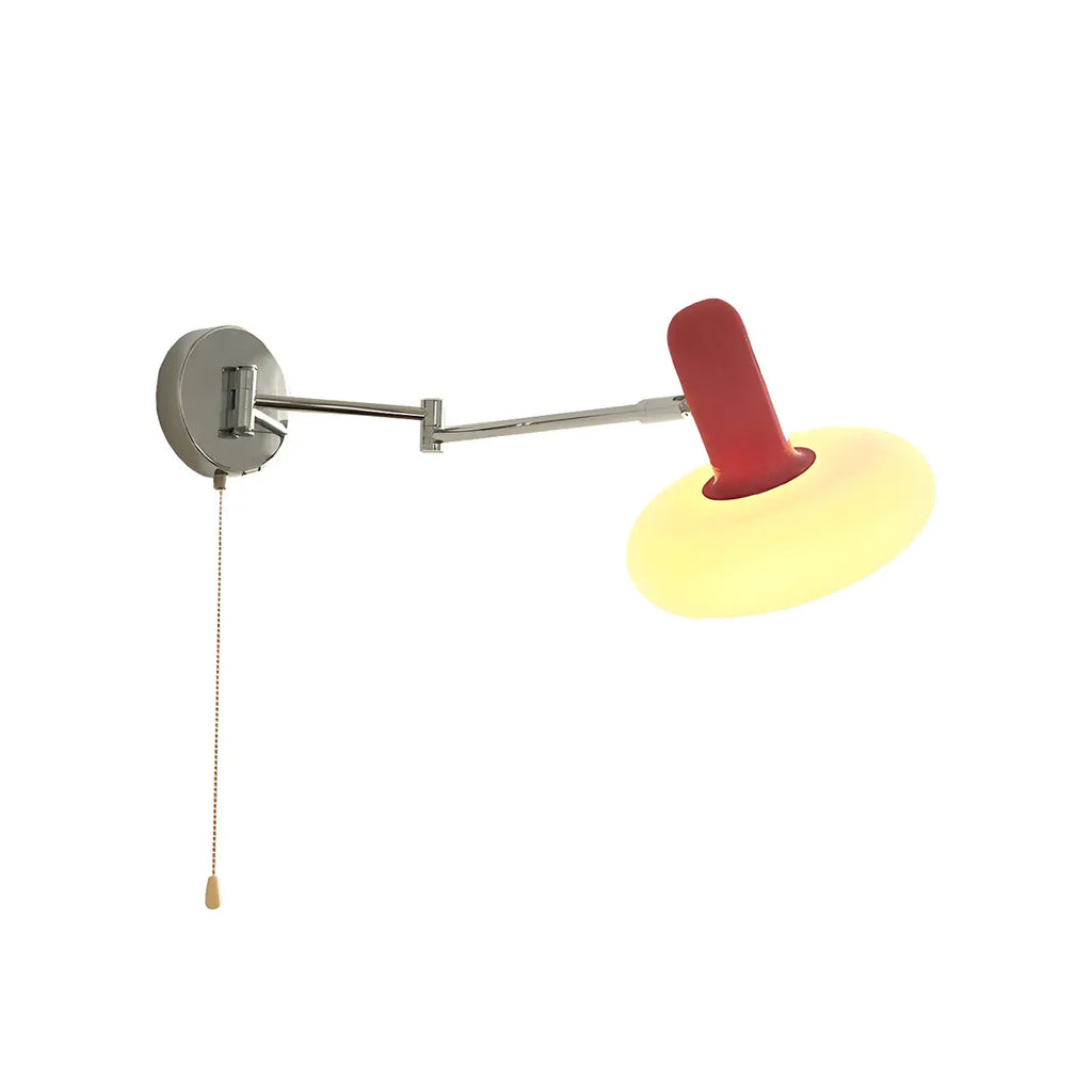 Applique murale contemporaine à bras articulé en métal argenté et rouge