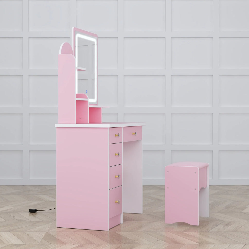 Ensemble coiffeuse avec lumière LED, miroir et tabouret
