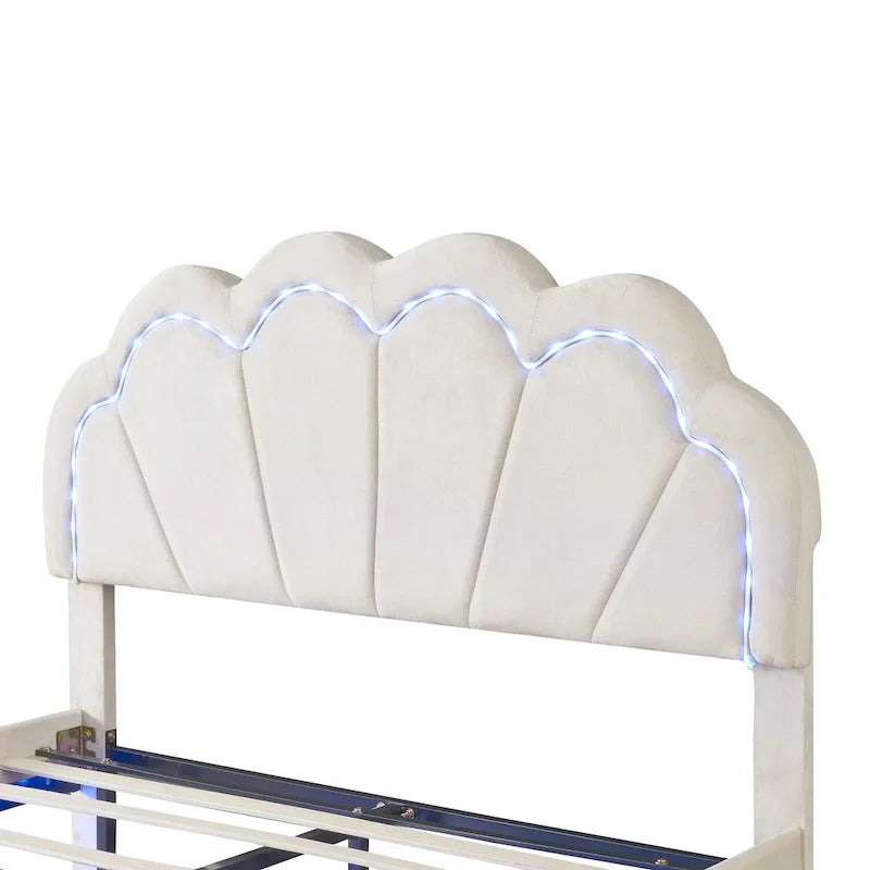 Ensemble de chambre 2 pièces avec lit plateforme LED et pouf de rangement