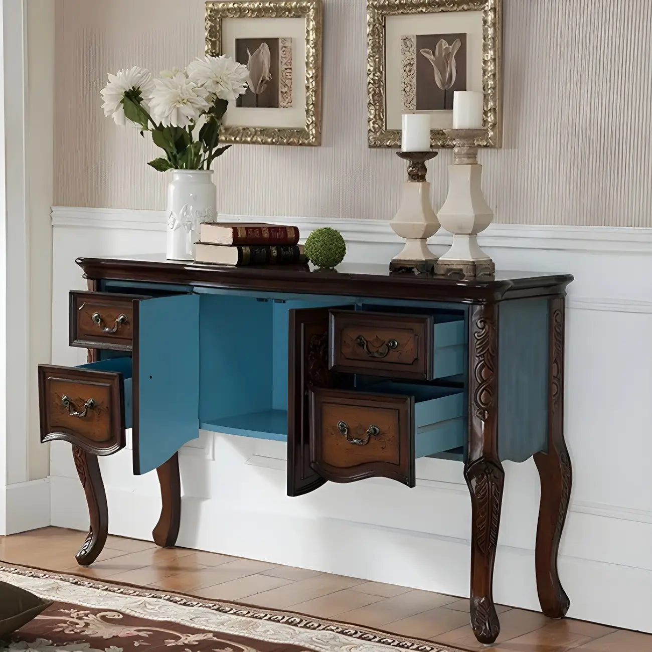 Console de rangement en bois de style français avec tiroirs