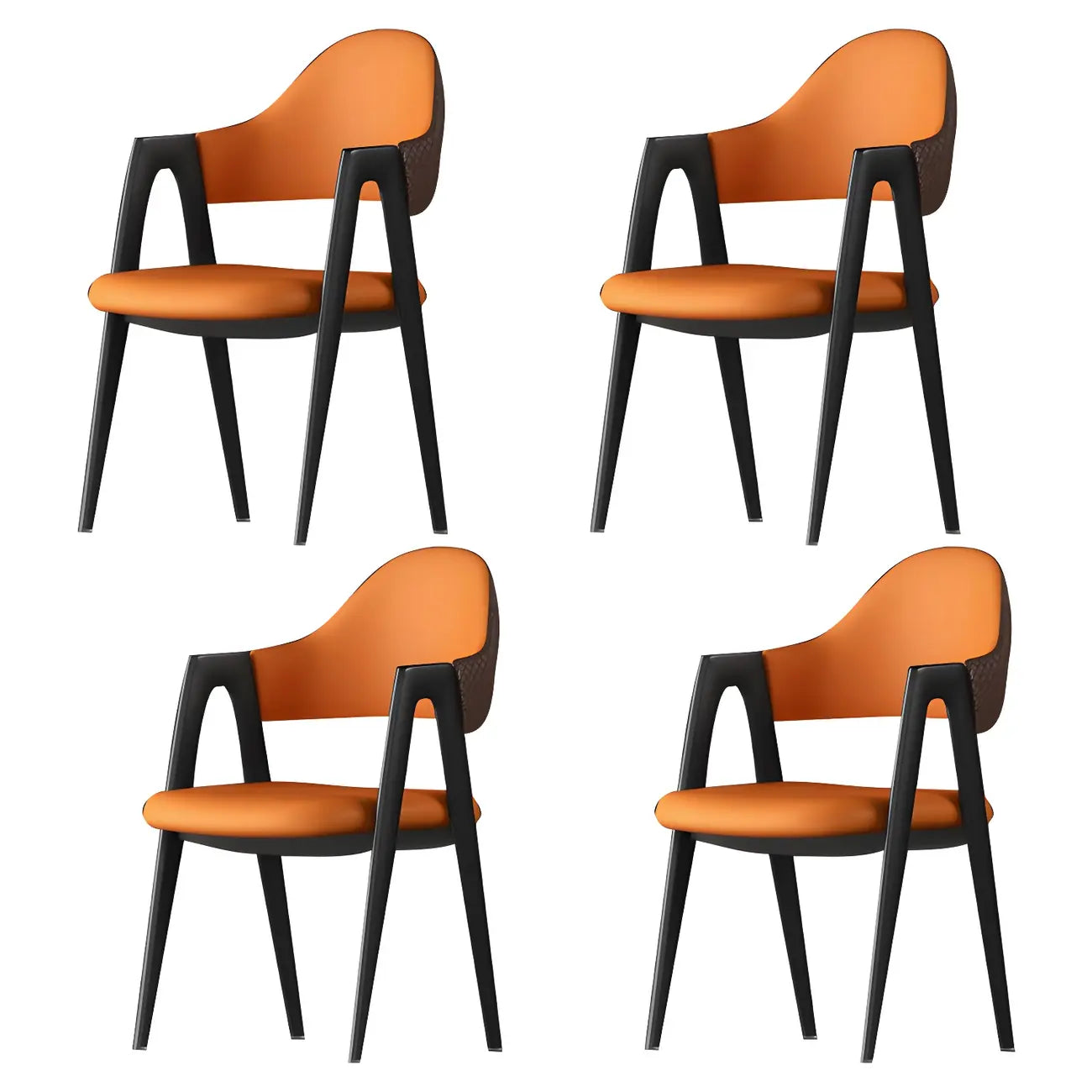 Chaise de salle à manger moderne en cuir avec dossier incurvé et accoudoirs ouverts