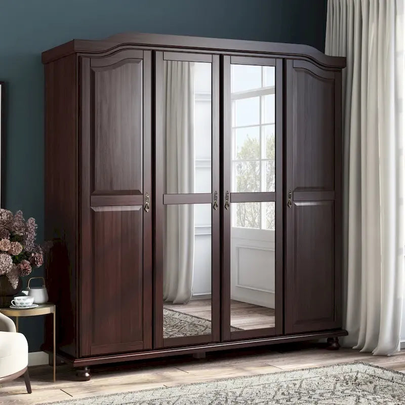 Armoire-penderie Kyle 4 portes de Palace Imports, 100 % bois massif, avec portes en bois massif ou miroir