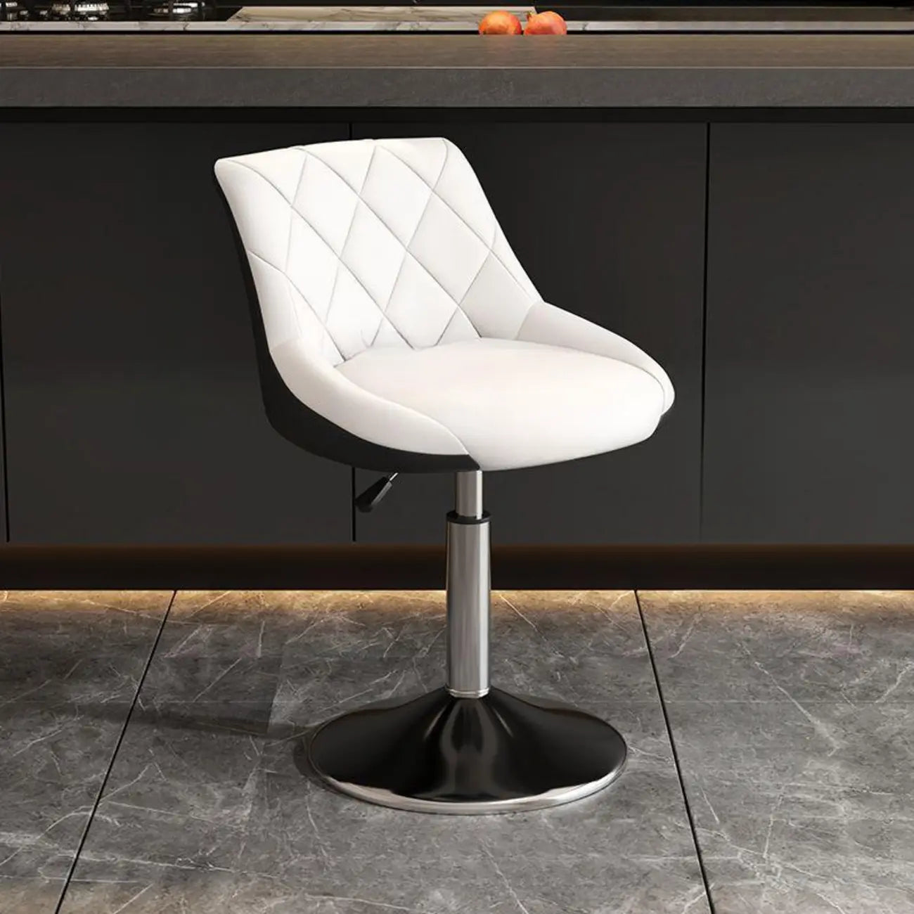 Tabouret de bar pivotant capitonné à losanges, réglable, en cuir PU noir et rouge