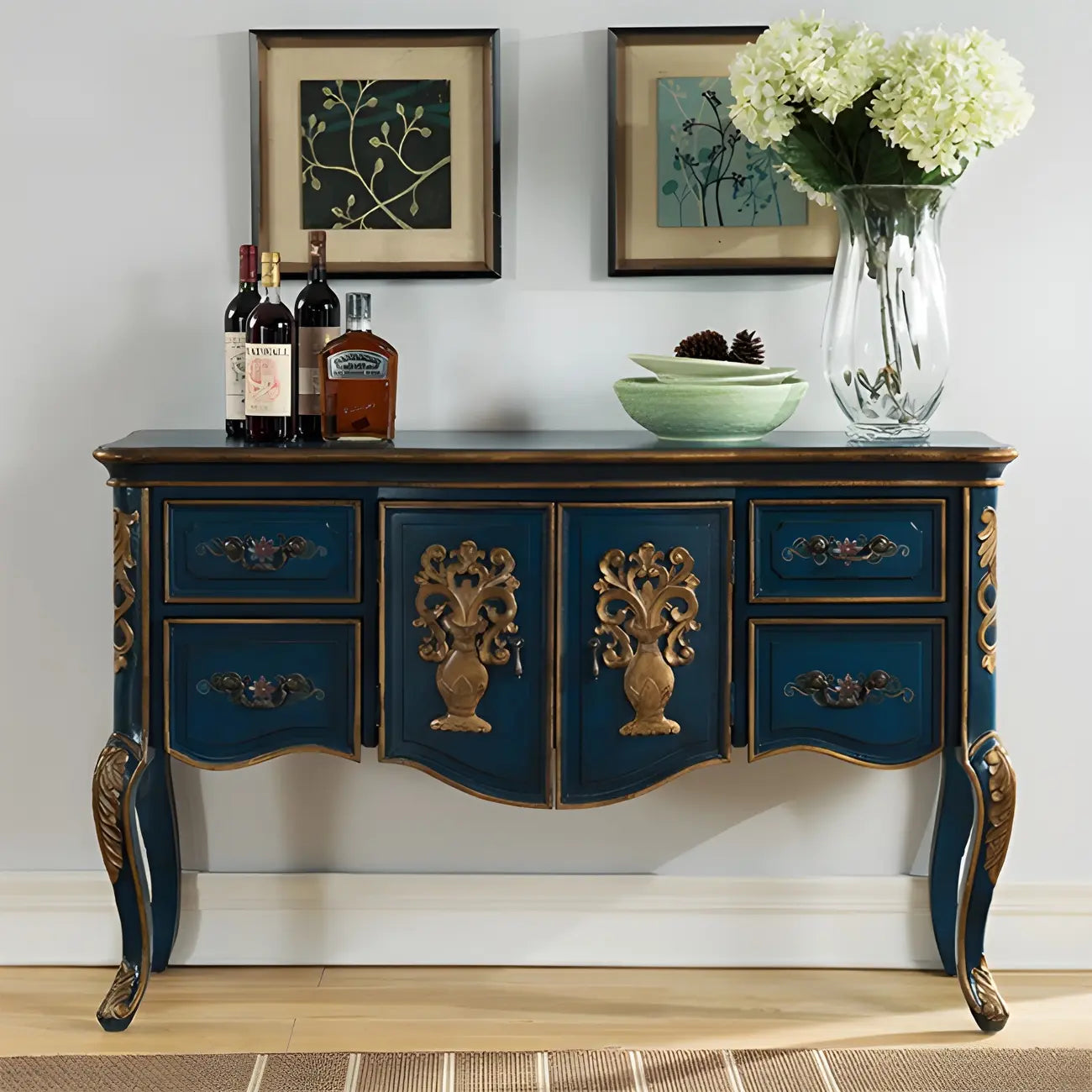 Console de rangement en bois de style français avec tiroirs