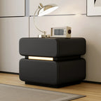 Table de chevet moderne avec plateau en cuir noir et 2 tiroirs