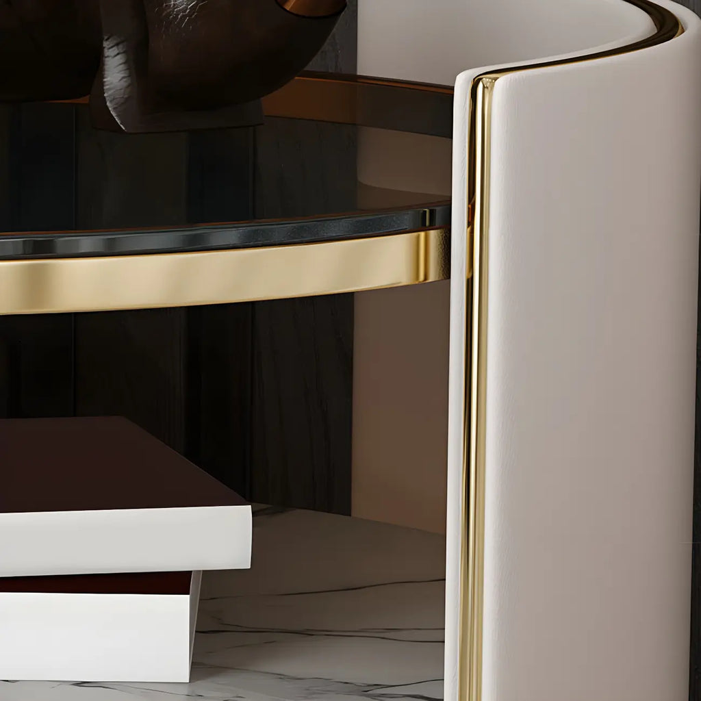 Table de chevet de luxe avec plateau en verre, tiroir de rangement et niche ouverte