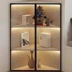 Vitrine d'angle moderne en métal gris et bois avec porte vitrée