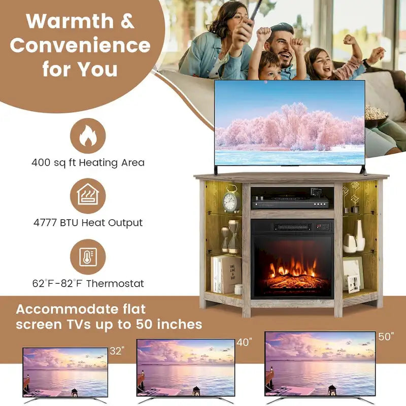 Meuble TV cheminée Costway avec lumières LED et cheminée électrique 18 pouces pour - Voir détails