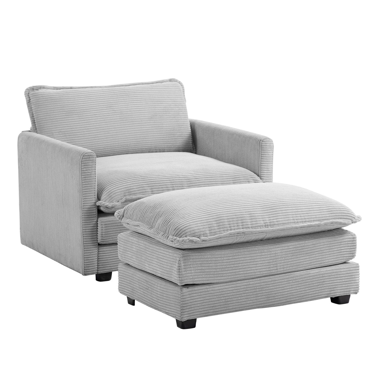 Canapé d'angle en velours côtelé avec poufs amovibles et coussins ultra-doux pour salon et chambre
