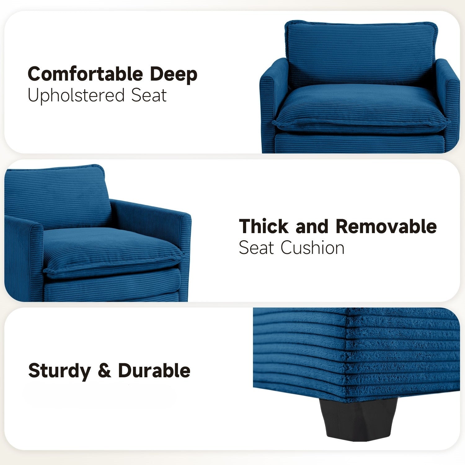 Canapé d'angle en velours côtelé avec poufs amovibles et coussins ultra-doux pour salon et chambre