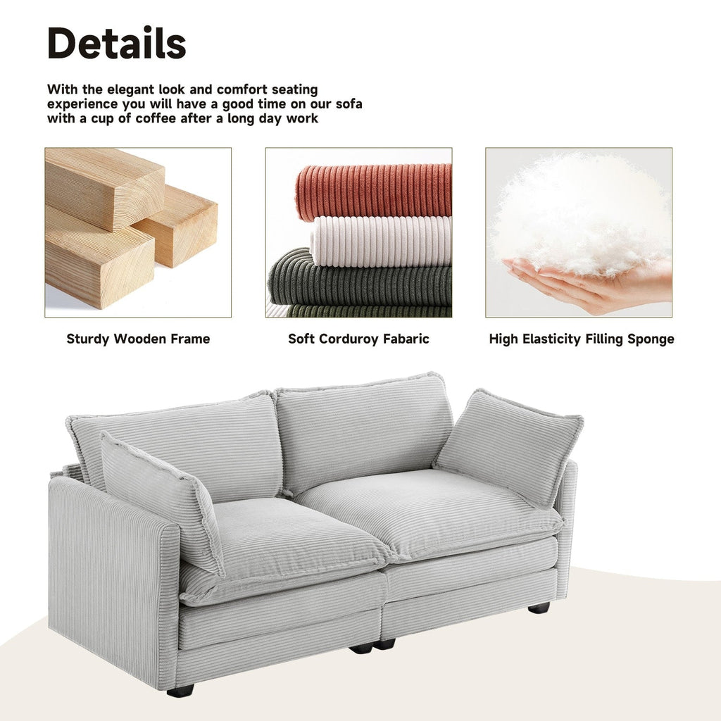 Canapé d'angle en velours côtelé avec poufs amovibles et coussins ultra-doux pour salon et chambre