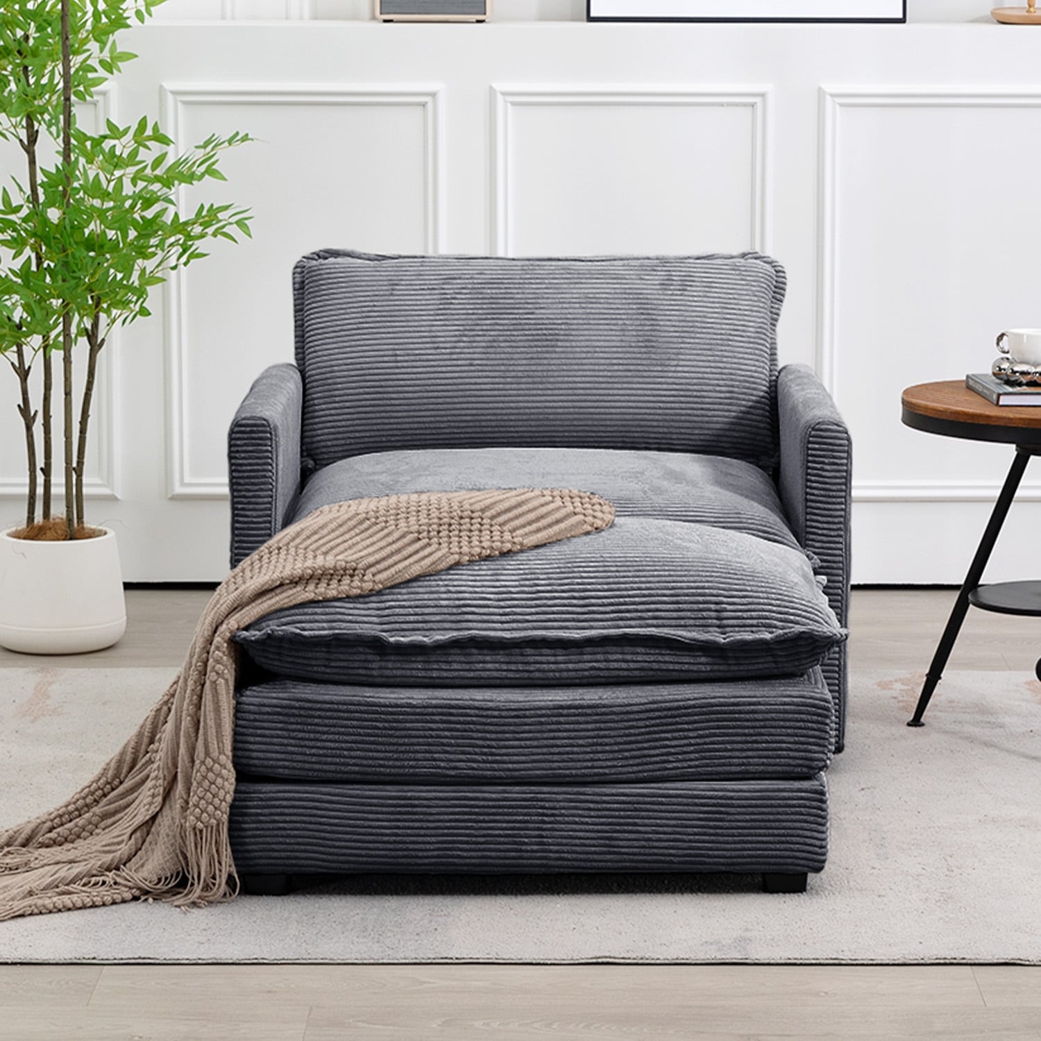 Canapé d'angle en velours côtelé avec poufs amovibles et coussins ultra-doux pour salon et chambre