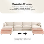 Canapé d'angle en velours côtelé avec poufs amovibles et coussins ultra-doux pour salon et chambre