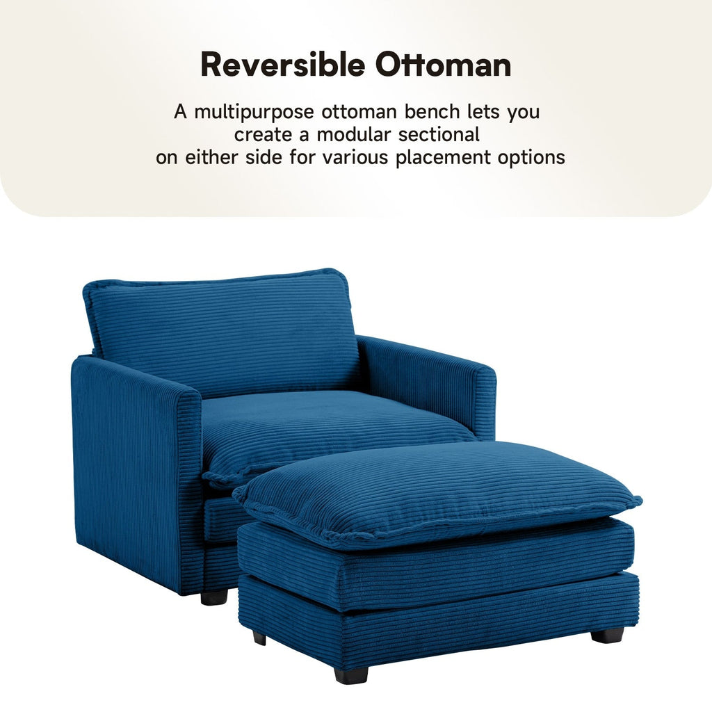 Canapé d'angle en velours côtelé avec poufs amovibles et coussins ultra-doux pour salon et chambre