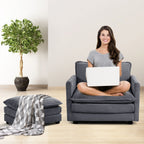 Canapé d'angle en velours côtelé avec poufs amovibles et coussins ultra-doux pour salon et chambre