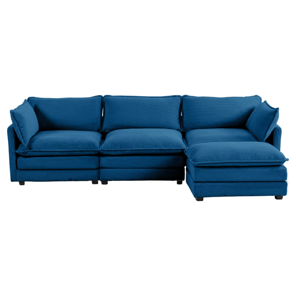 Canapé d'angle en velours côtelé avec poufs amovibles et coussins ultra-doux pour salon et chambre
