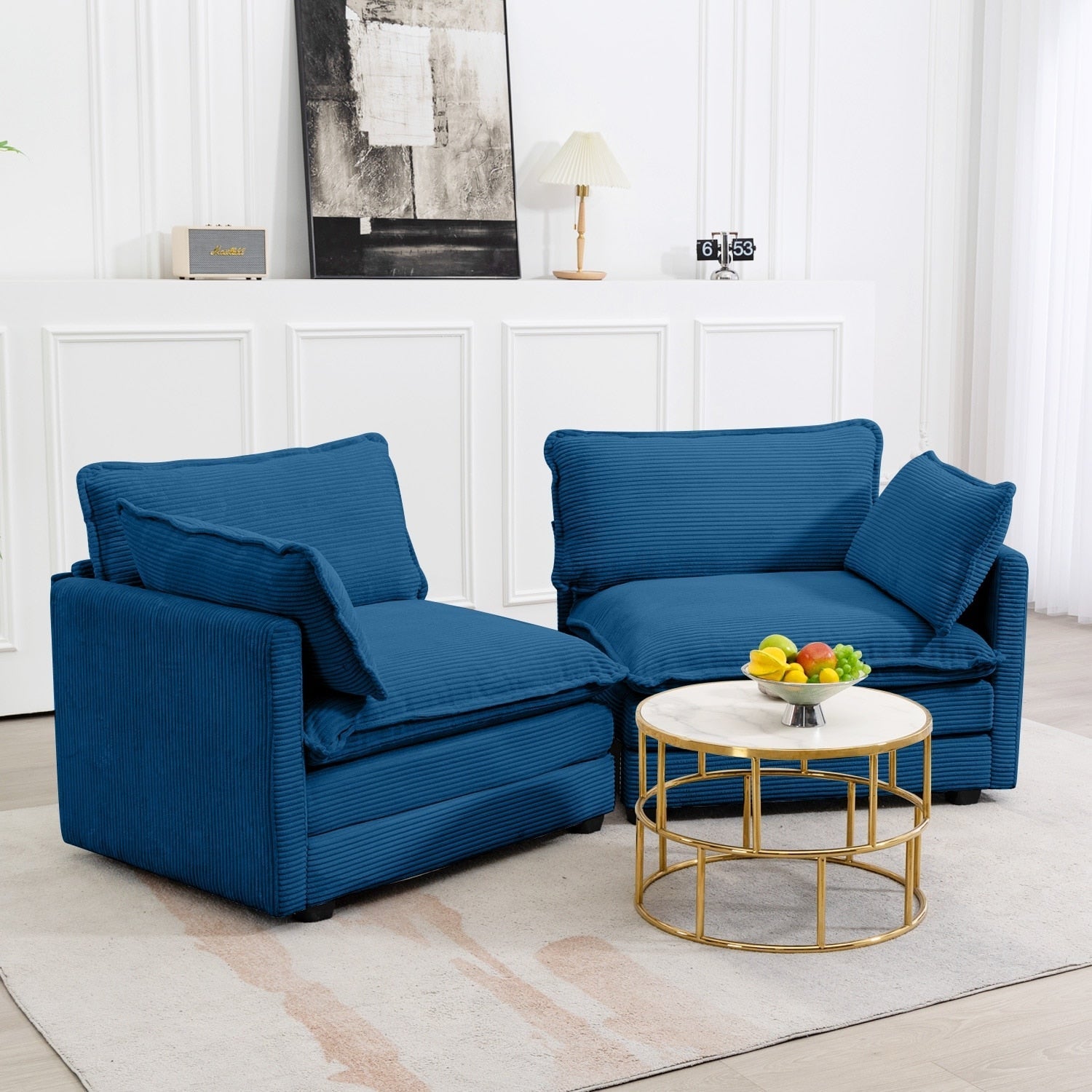 Canapé d'angle en velours côtelé avec poufs amovibles et coussins ultra-doux pour salon et chambre