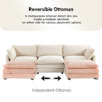 Canapé d'angle en velours côtelé avec poufs amovibles et coussins ultra-doux pour salon et chambre