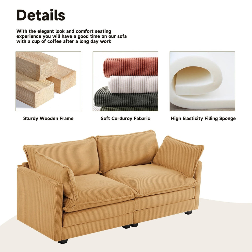 Canapé d'angle en velours côtelé avec poufs amovibles et coussins ultra-doux pour salon et chambre
