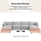 Canapé d'angle en velours côtelé avec poufs amovibles et coussins ultra-doux pour salon et chambre