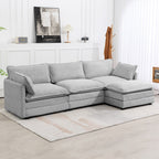 Canapé d'angle en velours côtelé avec poufs amovibles et coussins ultra-doux pour salon et chambre