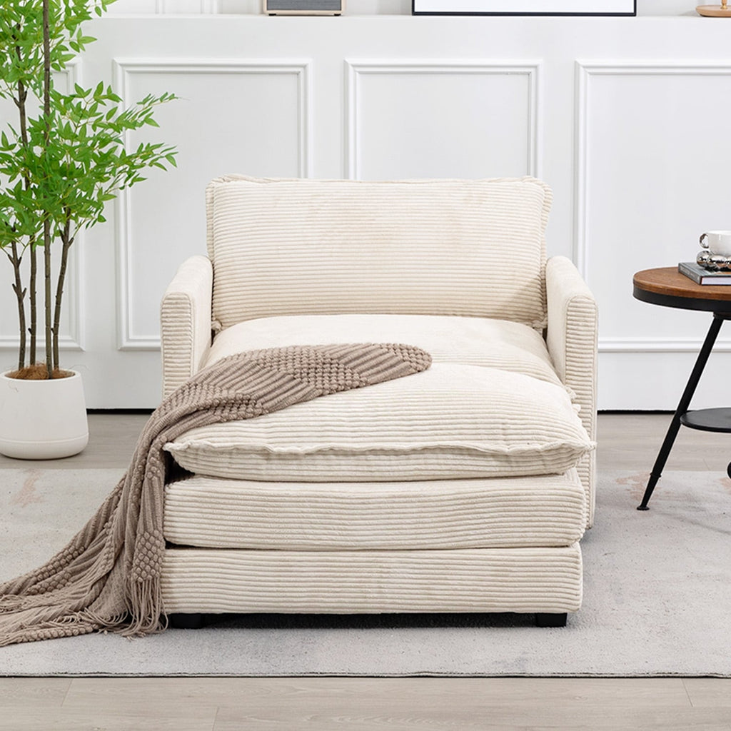 Canapé d'angle en velours côtelé avec poufs amovibles et coussins ultra-doux pour salon et chambre