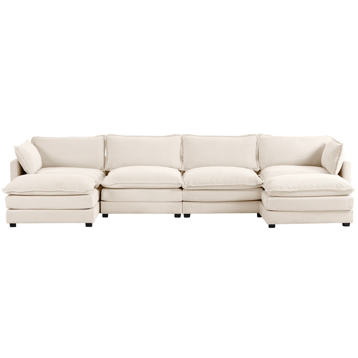 Canapé d'angle en velours côtelé avec poufs amovibles et coussins ultra-doux pour salon et chambre