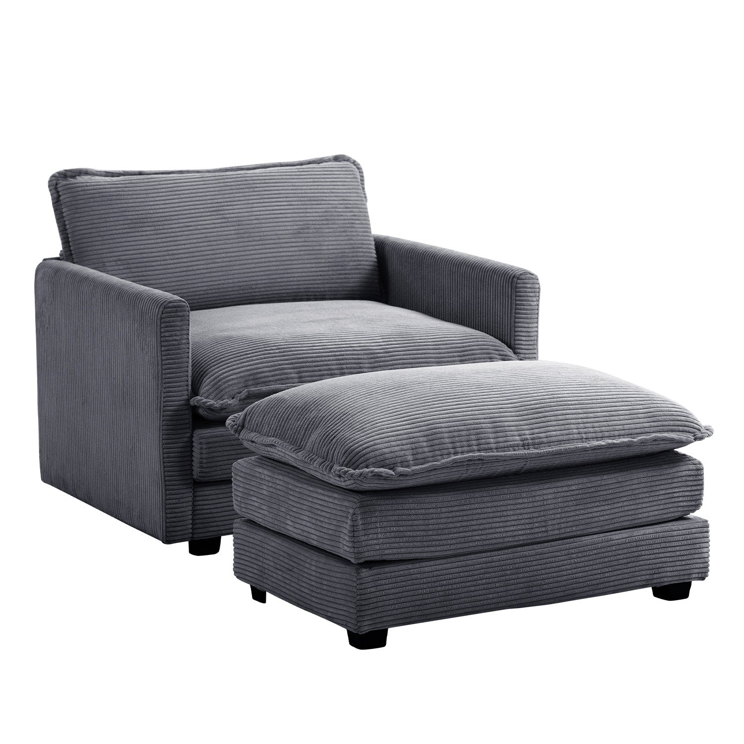 Canapé d'angle en velours côtelé avec poufs amovibles et coussins ultra-doux pour salon et chambre