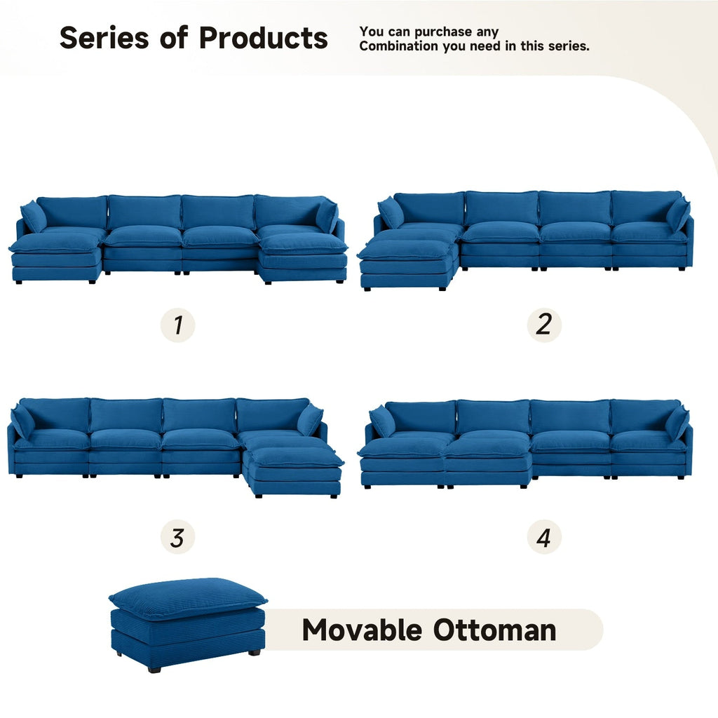 Canapé d'angle en velours côtelé avec poufs amovibles et coussins ultra-doux pour salon et chambre