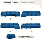 Canapé d'angle en velours côtelé avec poufs amovibles et coussins ultra-doux pour salon et chambre