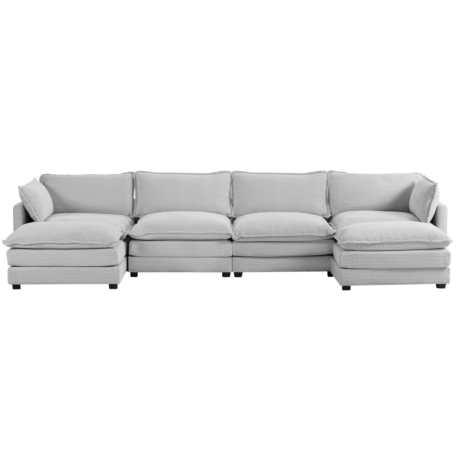 Canapé d'angle en velours côtelé avec poufs amovibles et coussins ultra-doux pour salon et chambre