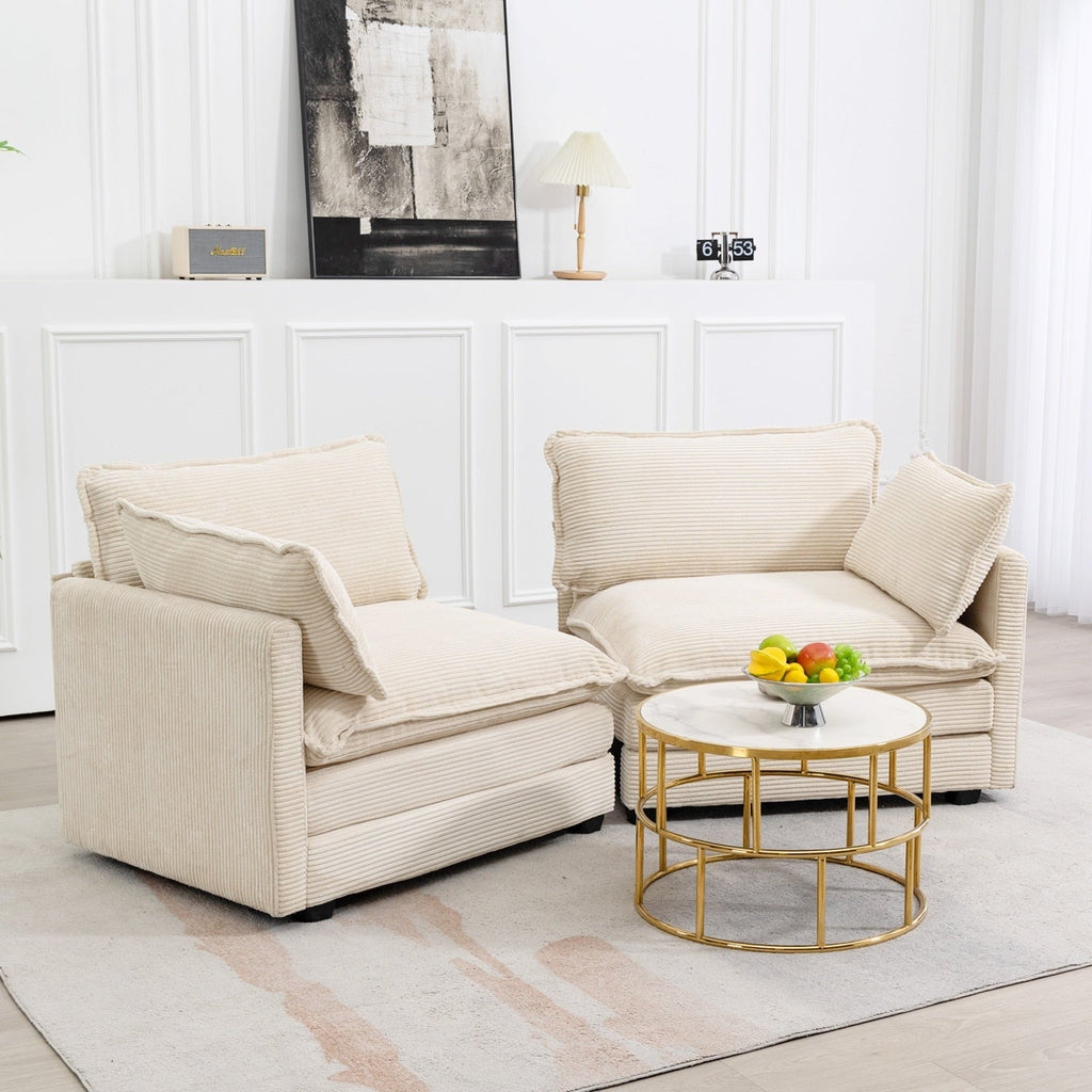 Canapé d'angle en velours côtelé avec poufs amovibles et coussins ultra-doux pour salon et chambre