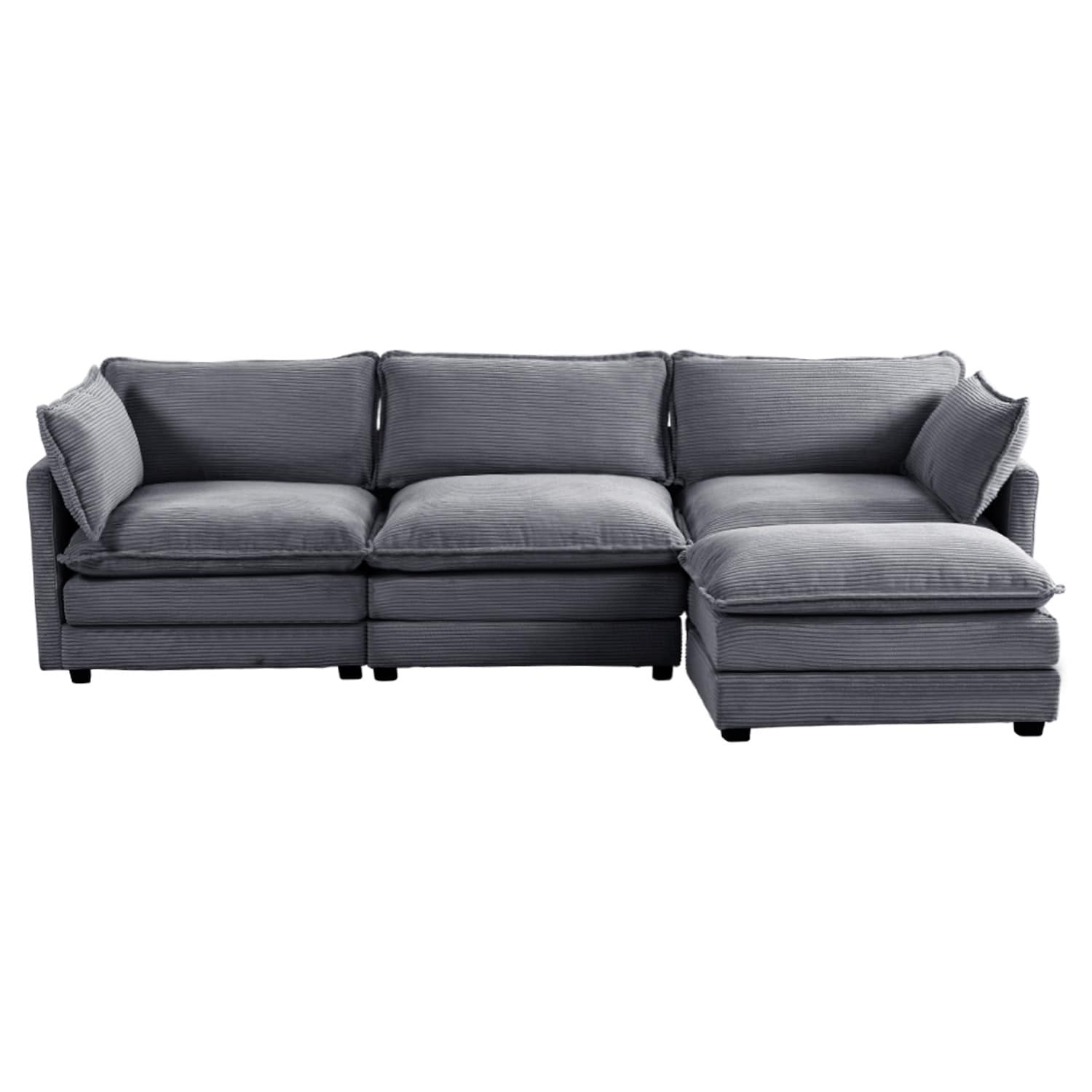 Canapé d'angle en velours côtelé avec poufs amovibles et coussins ultra-doux pour salon et chambre