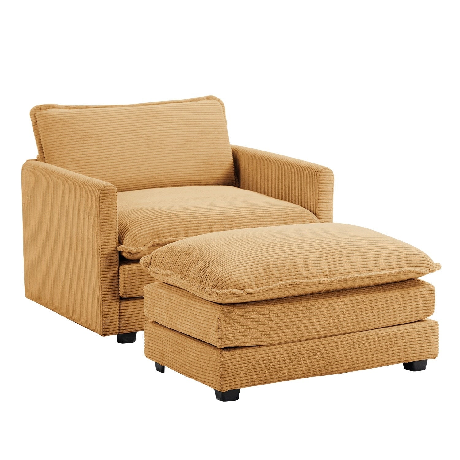 Canapé d'angle en velours côtelé avec poufs amovibles et coussins ultra-doux pour salon et chambre