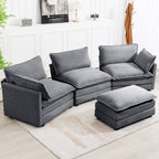 Canapé d'angle en velours côtelé avec poufs amovibles et coussins ultra-doux pour salon et chambre