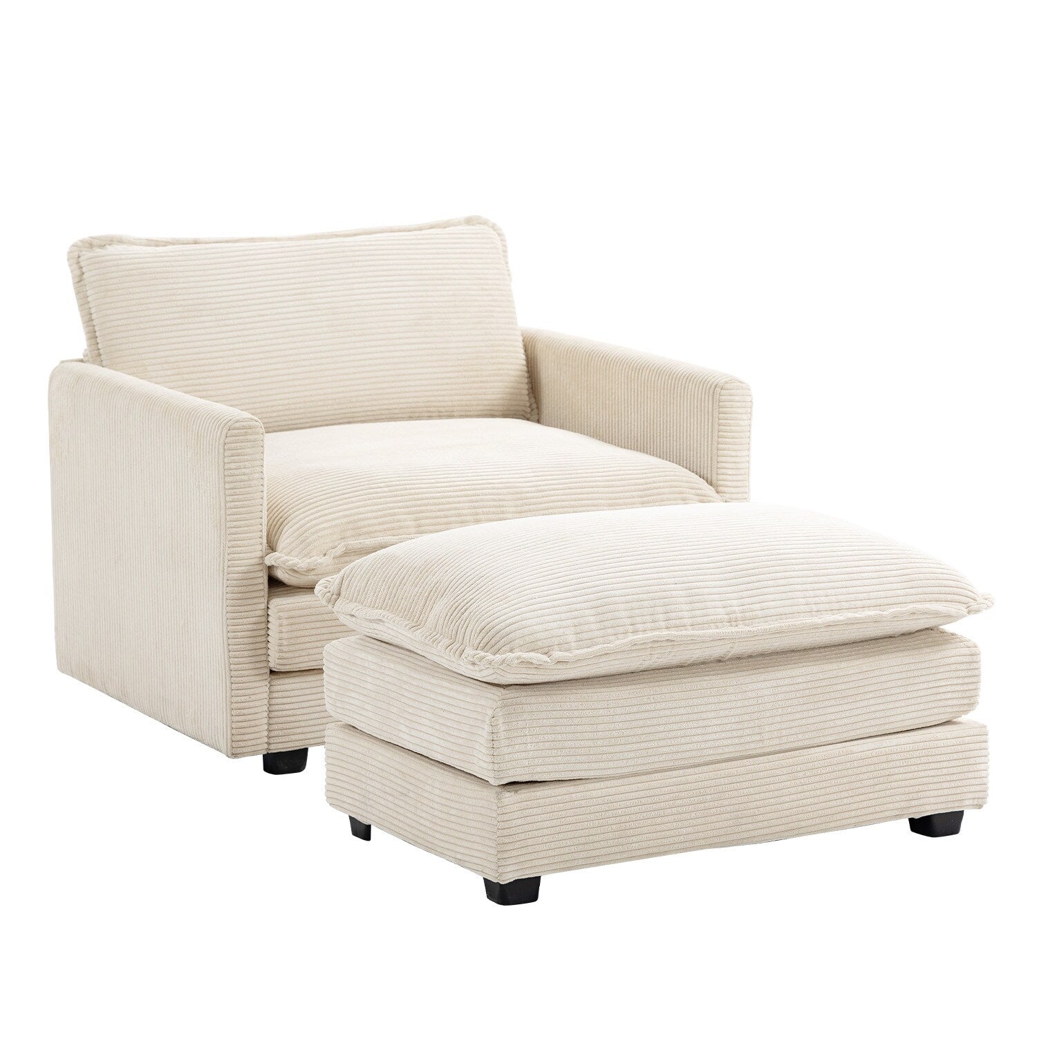 Canapé d'angle en velours côtelé avec poufs amovibles et coussins ultra-doux pour salon et chambre