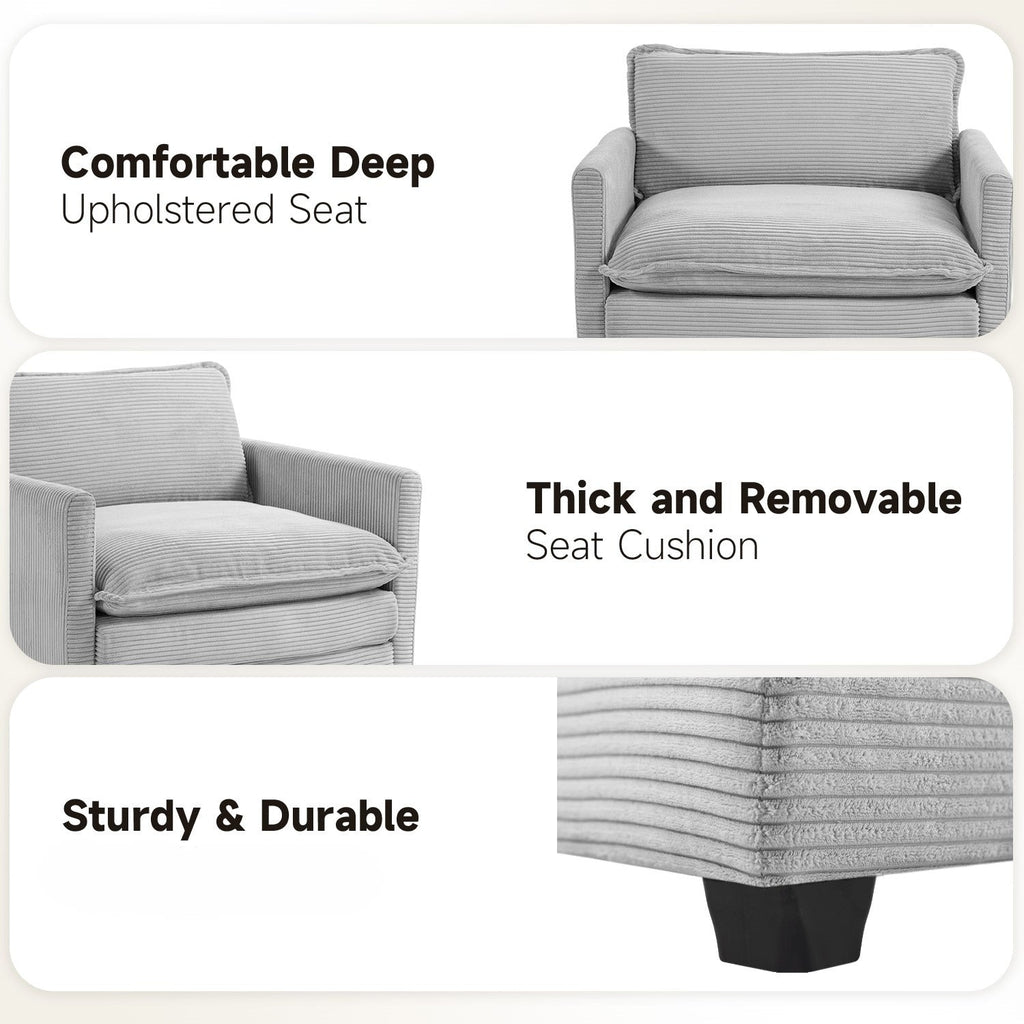 Canapé d'angle en velours côtelé avec poufs amovibles et coussins ultra-doux pour salon et chambre