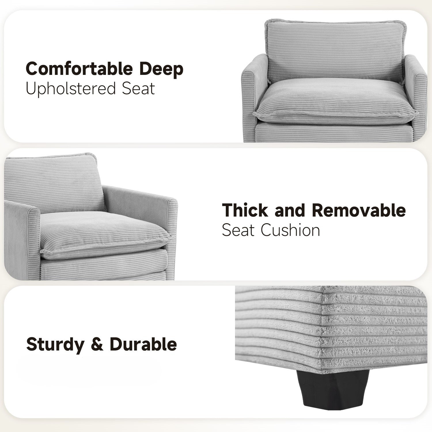 Canapé d'angle en velours côtelé avec poufs amovibles et coussins ultra-doux pour salon et chambre