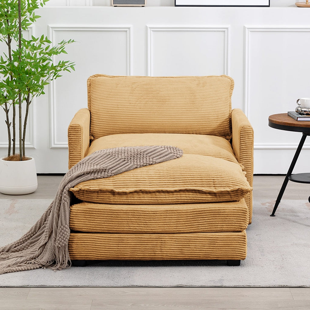 Canapé d'angle en velours côtelé avec poufs amovibles et coussins ultra-doux pour salon et chambre