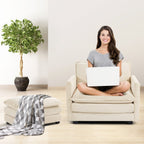 Canapé d'angle en velours côtelé avec poufs amovibles et coussins ultra-doux pour salon et chambre