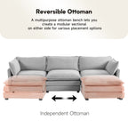 Canapé d'angle en velours côtelé avec poufs amovibles et coussins ultra-doux pour salon et chambre